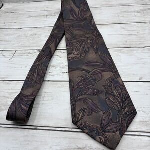 Cambridge Classics Men's Silk Paisley Floral Necktie Brown Purple Gray Bronze